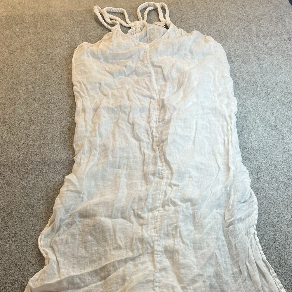 Rachel Zoe White 100% Linen Braided Strap Maxi Dress Large Resort Boho B473